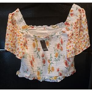 Torrid 2X Smocked Flutter Short Sleeve Crop Top